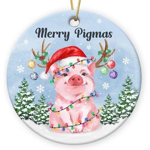 Lomsoe Pig Ornaments for Christmas Tree Decor Funny Xmas Pig Ceramic Ornaments Funny Pig Pig Lovers Gift Christmas Hanging Ornaments Christmas Gift - 1 of 1