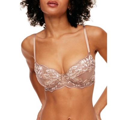 Curvy Couture Full Figure Tulip Lace Push Up Bra Bombshell Nude