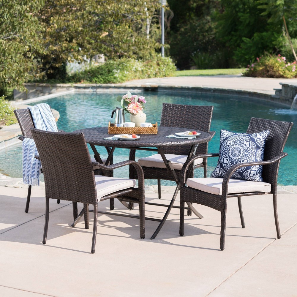 Photos - Garden Furniture Lula 5pc Wicker Dining Set - Brown - Christopher Knight Home