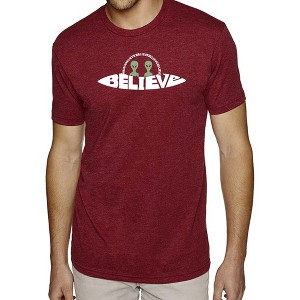 LA Pop Art Believe UFO - Men's Premium Blend Word Art T-Shirt Burgundy 2X Large - 1 of 4