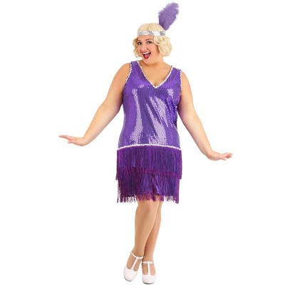HalloweenCostumes.com Plus Size Amethyst Flapper Purple Costume for Women
