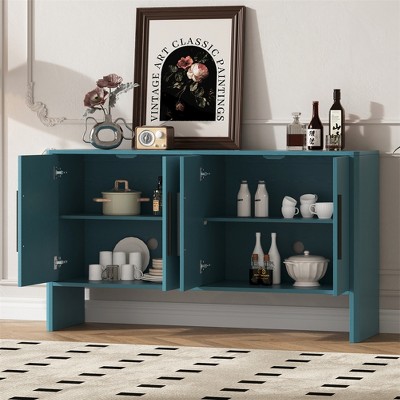 4-Door Large Vintage Storage Sideboard With Adjustable Shelves And Long Handles
