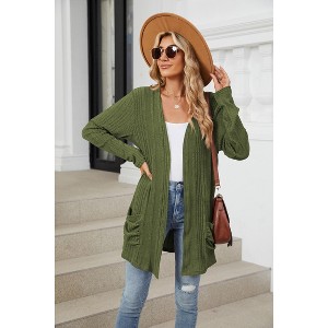 Women's Ribbed Long Sleeve Cardigan, Casual Knit Open Front Sweater with Pockets - 1 of 4