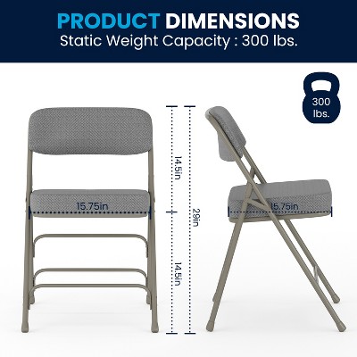 Gray Fabric Upholstered Armless Metal Folding Chairs, Set of 2
