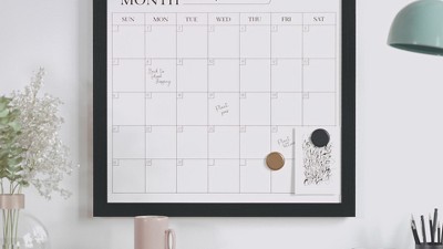 Black Woodgrain Magnetic Monthly Dry Erase Calendar with Marker and Magnets