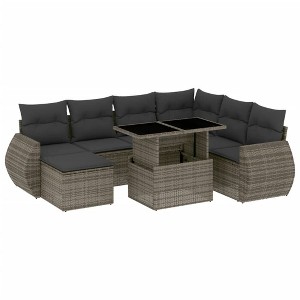 vidaXL 8 Piece Patio Sofa Set with Cushions - Gray Poly Rattan - 1 of 4