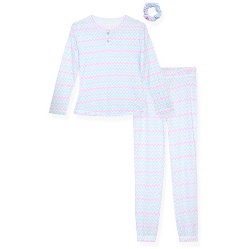 Sleep On It Girls Brushed Jersey 2-Piece Button-Front Coat Pajama Set with  Matching Scrunchie - Jersey Plaid - Multicolored, Size: S (7/8) 