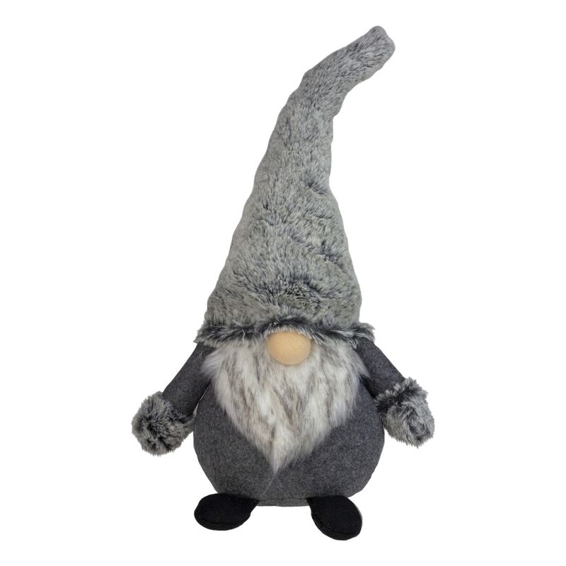 Northlight 15" Gray Rustic Sitting Santa Christmas Gnome with Faux Fur Hat, 1 of 5