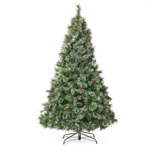 GDFStudio 7 Foot Cashmere Pine and Mixed Needles Pre Lit LED Artificial Christmas Tree with Snowy Branches and Pinecones - 1 of 4