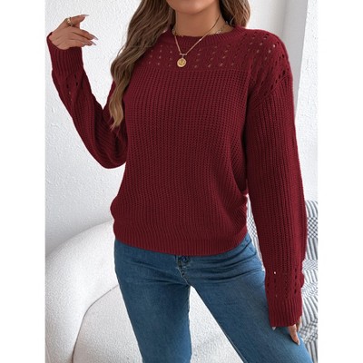 Women Casual Cozy Ribbed Knit Sweater, Crewneck Long Sleeve Chunky Sweaters, Trendy Fall Outfits Winter Jumper Tops