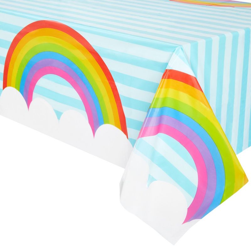 Juvale 3 Pack Rainbow Tablecloth for Party, Pastel Table Covers for Cloud Birthday Decorations for Girls, 54 x 108 In, 5 of 8