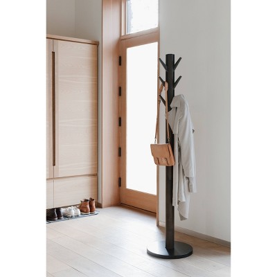 Flapper Sleek Black/Walnut 9-Hook Freestanding Coat Rack
