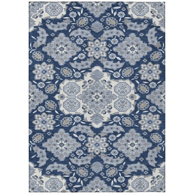 Blue Ivory And Gray Medallion Washable Indoor Outdoor Area Rug