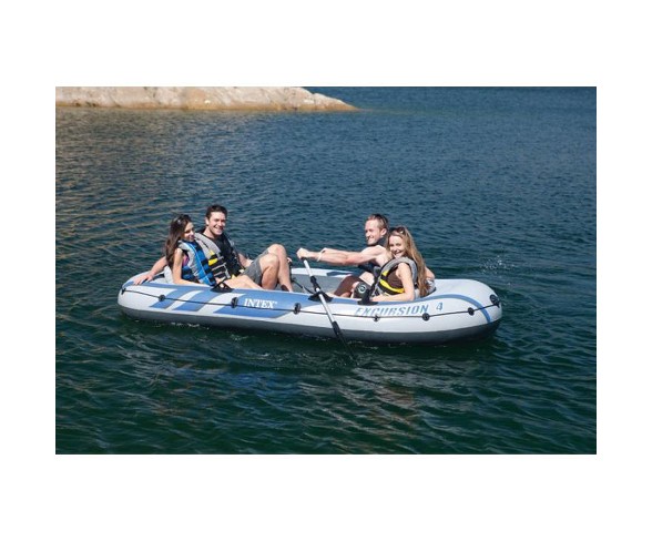 Intex Excursion 4 Inflatable Rafting Fishing 4 Person Boat Set W/ Oars And Pump