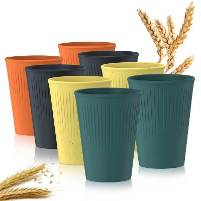 LunaLulinlk Wheat Straw Unbreakable Cups Set of 8, 12 OZ Drinking Glasses, Reusable Plastic Cups, Drinking Cups, Multicolor