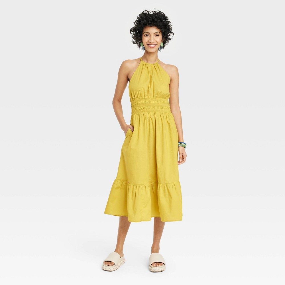 Women's Sleeveless Poplin Dress - A New Day Yellow Size S 