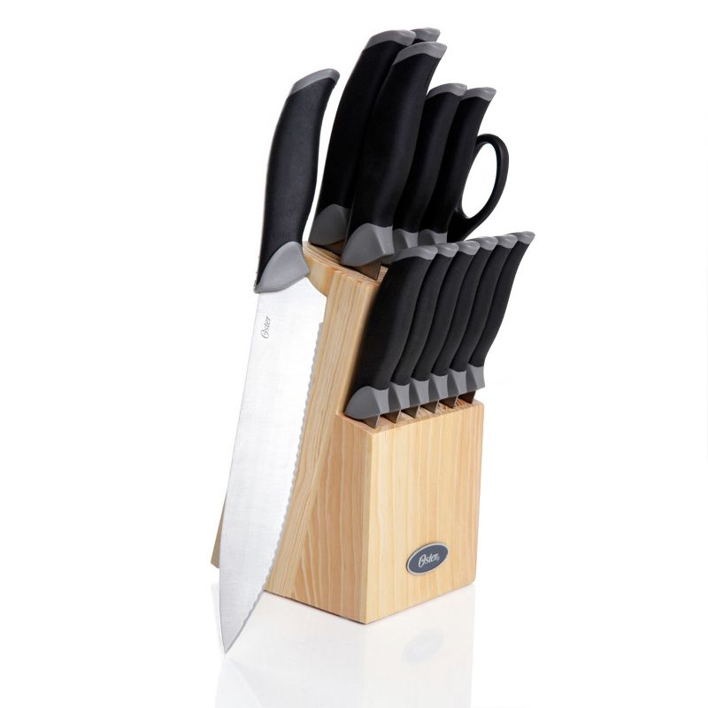 Oster Lingbergh 14 Piece Stainless Steel Cutlery Knife Set with Pine Wood Block, 1 of 8