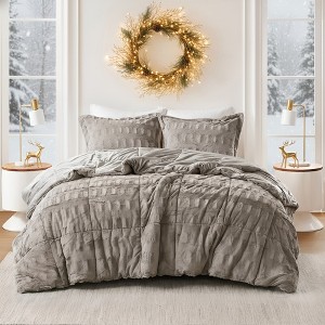 3Pcs Ultra Soft Faux Fur Comforter Set, Faux Mink Reverse Premium Touch Extra Warmth Comforter with Matching Shams - 1 of 4