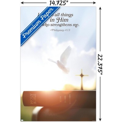 Philippians 4:13 Inspirational White and Gold Vertical Wall Poster