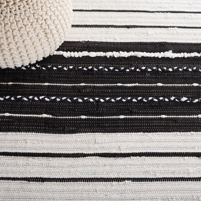 Black and White Striped Wool Cotton Area Rug