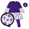 The Pink Picket Fence Lulu Hippo Twirl Dress Set for Girls – 100% Natural Cotton Long Sleeve Dress with Matching Leggings & Scrunchie – Hippo Print - 4 of 4