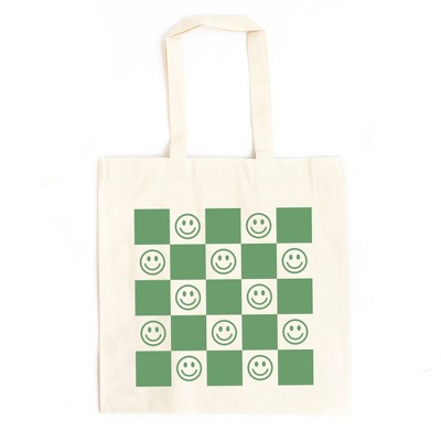 City Creek Prints Checkerboard Smiley Canvas Tote Bag - 15x16 - Natural