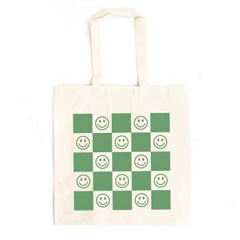 City Creek Prints Checkerboard Smiley Canvas Tote Bag - 15x16 - Natural