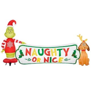 Gemmy 9FT Wide LED Grinch and Max with "Naughty or Nice" Scene Inflatable - 1 of 4