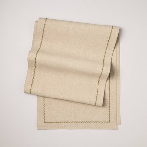 Embroidered Border Standard Runner Natural/Green - Hearth & Hand™ with Magnolia - 1 of 3