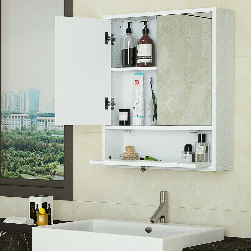 Costway Bathroom Cabinet Medicine Cabinet Double Mirror Door Wall Mount Storage Wood Shelf White, 3 of 11
