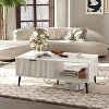 Mid Century Coffee Table with Storage, 2-Tier Wooden Cocktail Table with Sliding Door - 2 of 4