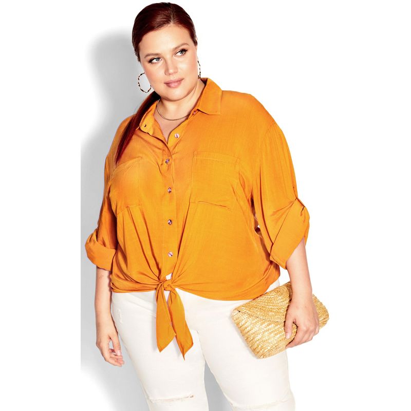Women's Plus Size Tropical Tie Top - gold | CITY CHIC, 1 of 4