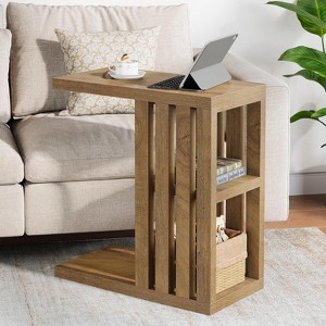 Tribesigns 3-Tier C Shaped End Table for Couch, Wooden Narrow Side Table for Living Room, Small Bedside Nightstand for Bedroom, Brown - 1 of 4