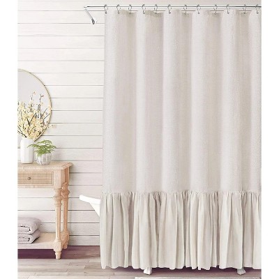 LunaLulinlk Shower Curtain with A Ruffle Hem Beige Linen Shower Curtain