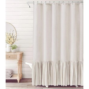 LunaLulinlk Shower Curtain with A Ruffle Hem Beige Linen Shower Curtain - 1 of 4
