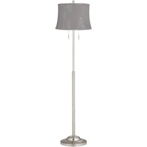360 Lighting Abba Modern 65" Tall Standing Floor Lamp Skinny Pole Twin Pull Chain Silver Metal Brushed Steel Finish Living Room Drum Treble Gray Shade - 1 of 4