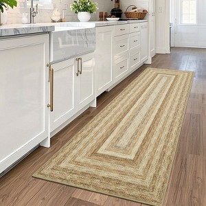 Braided Printed Pattern Rug, Soft Foldable Low Pile Non-Slip Floor Mat, Farmhouse Bordered Indoor Carpet for Living Room, Bedroom - 1 of 4