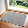 Gray Blue and Tan Abstract Hand Woven Distressed Area Rug With Fringe - 2 of 4