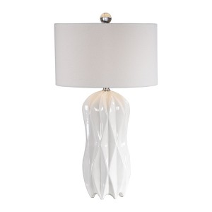 Uttermost Malena Glossy White Table Lamp – Ceramic and Steel with Fabric Shade - 1 of 4