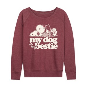 Women's - Peanuts - My Dog Is My Bestie Lightweight French Terry Wide Neck Long Sleeve Shirt - 1 of 4