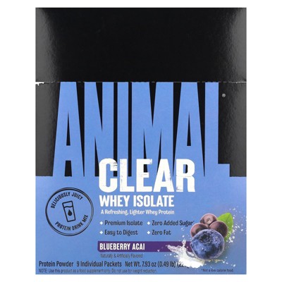 Animal Clear Whey Isolate, Blueberry Acai, 9 Individual Packets, 0.05 lb (25 g) Each