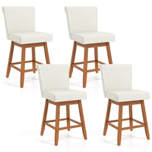 Costway 27" Swivel Bar Stools Set of 2/4 with Rubber Wood Legs Upholstered Linen Bar Chairs Beige/Gray - 1 of 4