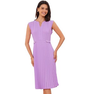 Allegra K Women's Sleeveless Casual V Neck Button Pleated Midi Dress - 1 of 4