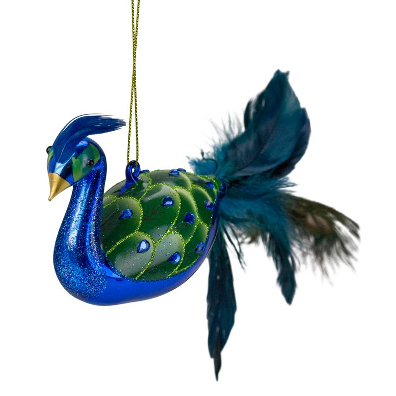 Northlight 14" Green and Blue Jeweled Peacock Christmas Ornament with Feather Tail, 3 of 5