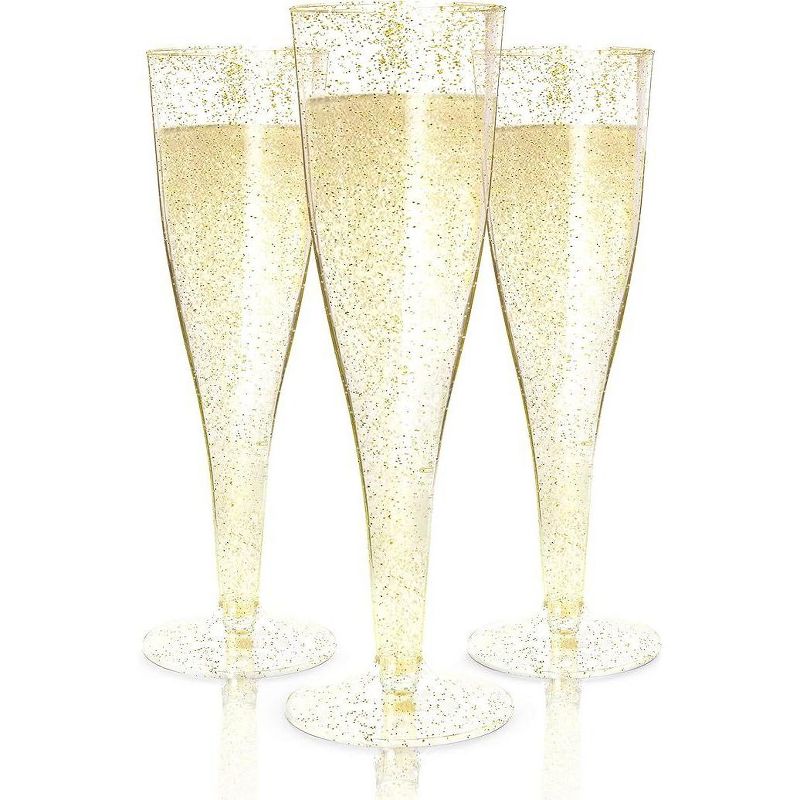 Elegant Silver Glitter Disposable Plastic Champagne Flutes, 24 Pack