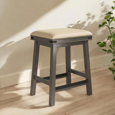 Alilang 14.50 inches Counter Height Wooden Bar Stool with Upholstered Seat and Footrest-Gray