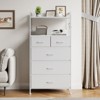 Tall Bedroom Dresser, Vertical Dresser with 5 Fabric Drawers and 2 Open Shelves, Living Room Chest of Drawers with Hanging Racks for Small Spaces - 3 of 4