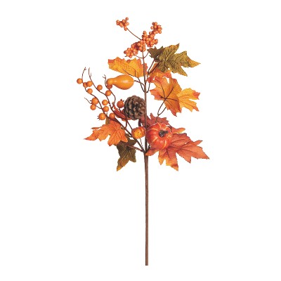 Transpac Fabric 24 in. Orange Harvest Leaf and Berry Spray