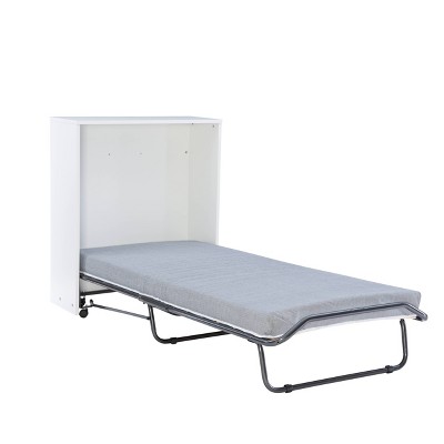 Twin Dewitt Folding Rollaway Bed with Storage Cabinet Silver - Linon