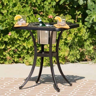 NicBex Outdoor Side Table, Round Mosaic Patio Accent Table,  End Plant Table, Metal Coffee Tea Table for Yard Pool Garden Living Room